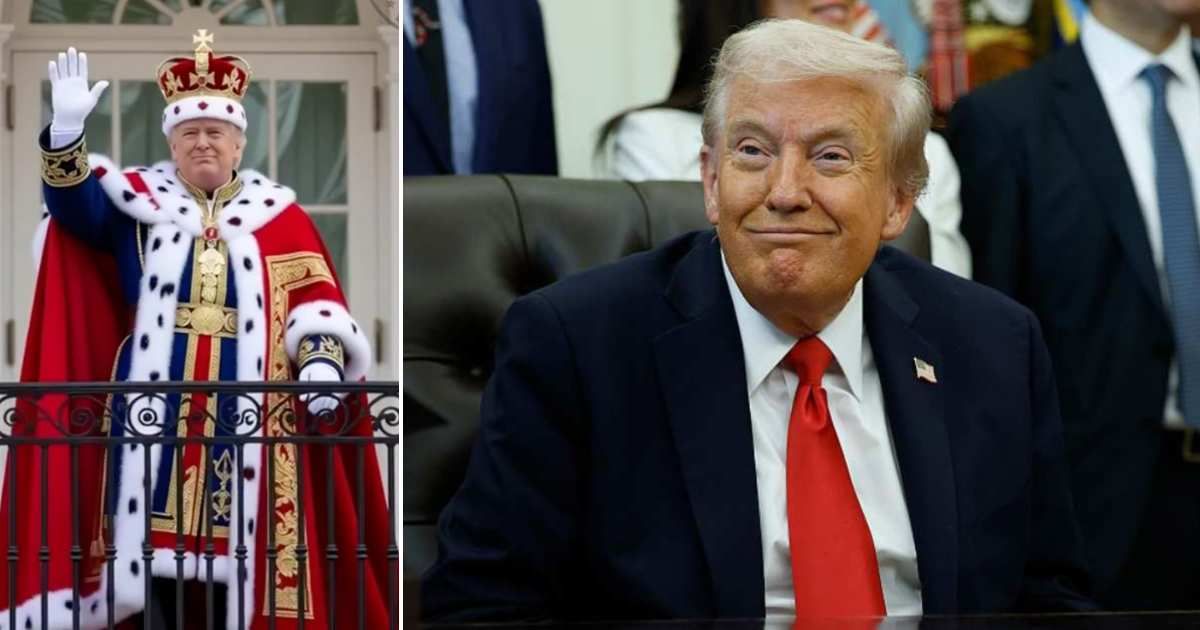 President Donald Trump appeared in an AI video wearing a crown and red robes on the White House balcony (Getty Images, @teamtrump/Instagram)