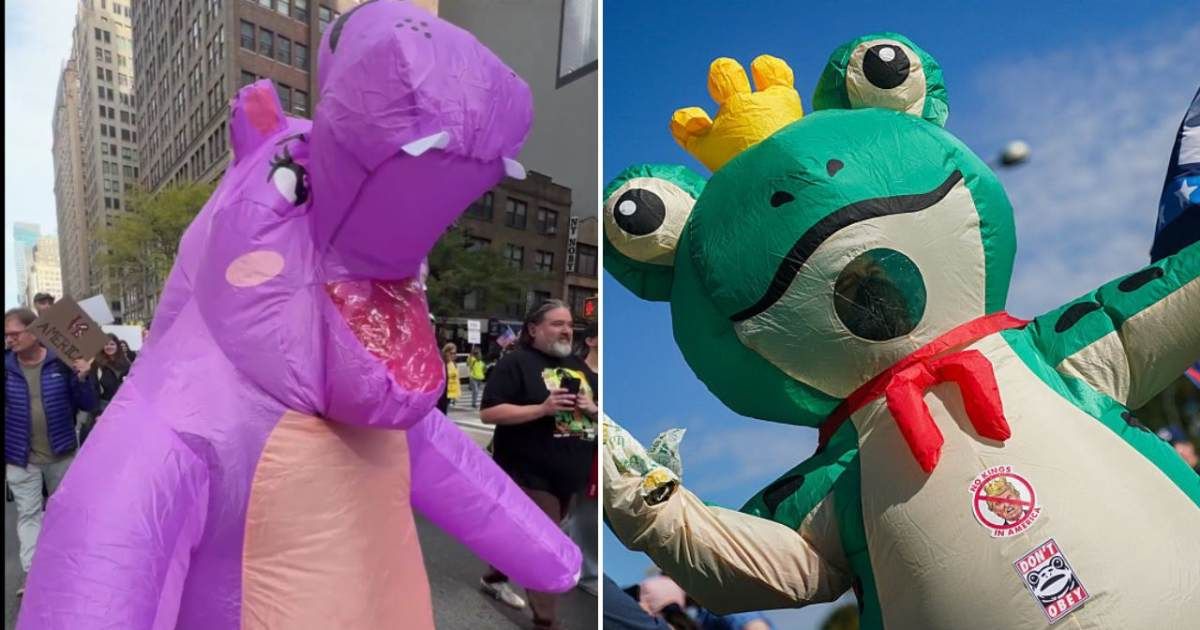 Rallygoers in costume voiced their opposition to the Trump administration (@MotherJones/X, Nathan Howard/Getty Images)