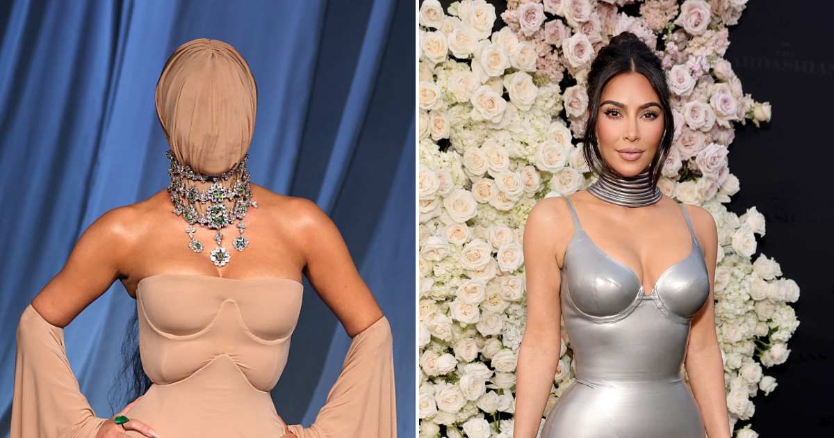 Kim Kardashian attended the fifth Annual Academy Museum Gala on Saturday, October 18, wearing a fresh-colored mask that covered her face and hair entirely (John Shearer/FilmMagic, Kevin Mazur/Getty Images)