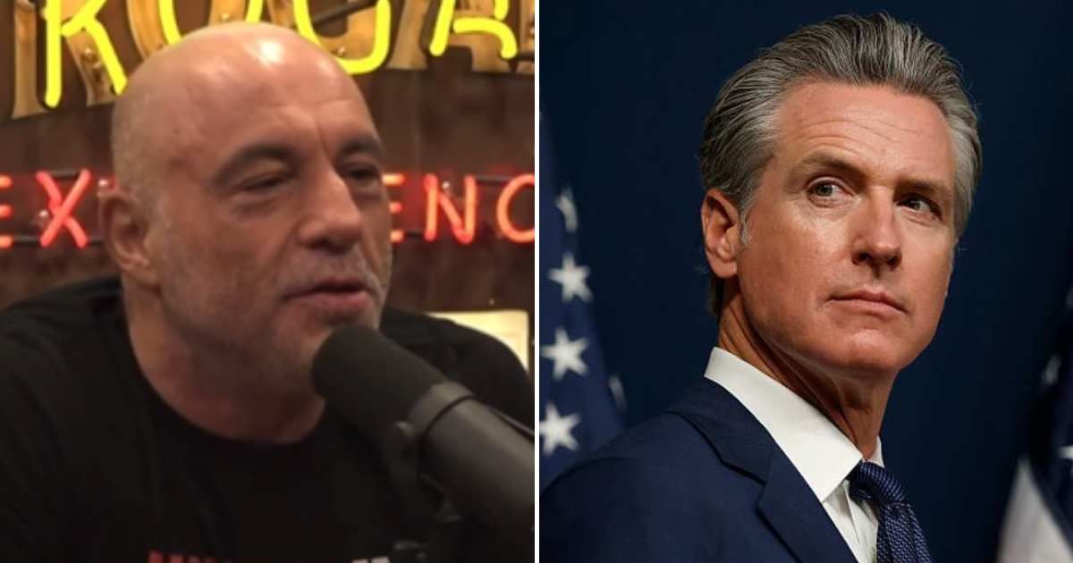Gavin Newsom slammed Joe Rogan in an X post after podcast host mocked his interview abilities (Screengrab/The Joe Rogan Experience, Getty Images)