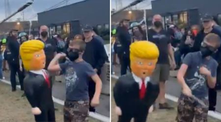 'No Kings' protesters recorded children bashing Trump pinata outside ICE facility in Illinois