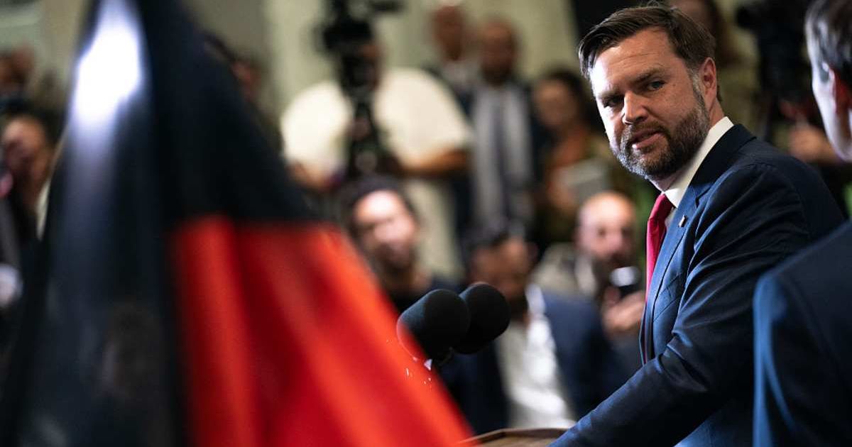 Vice President JD Vance spoke during a press conference following a military briefing at the Civilian-Military Coordination Center on October 21, 2025, in Kiryat Gat, Israel (Getty Images)