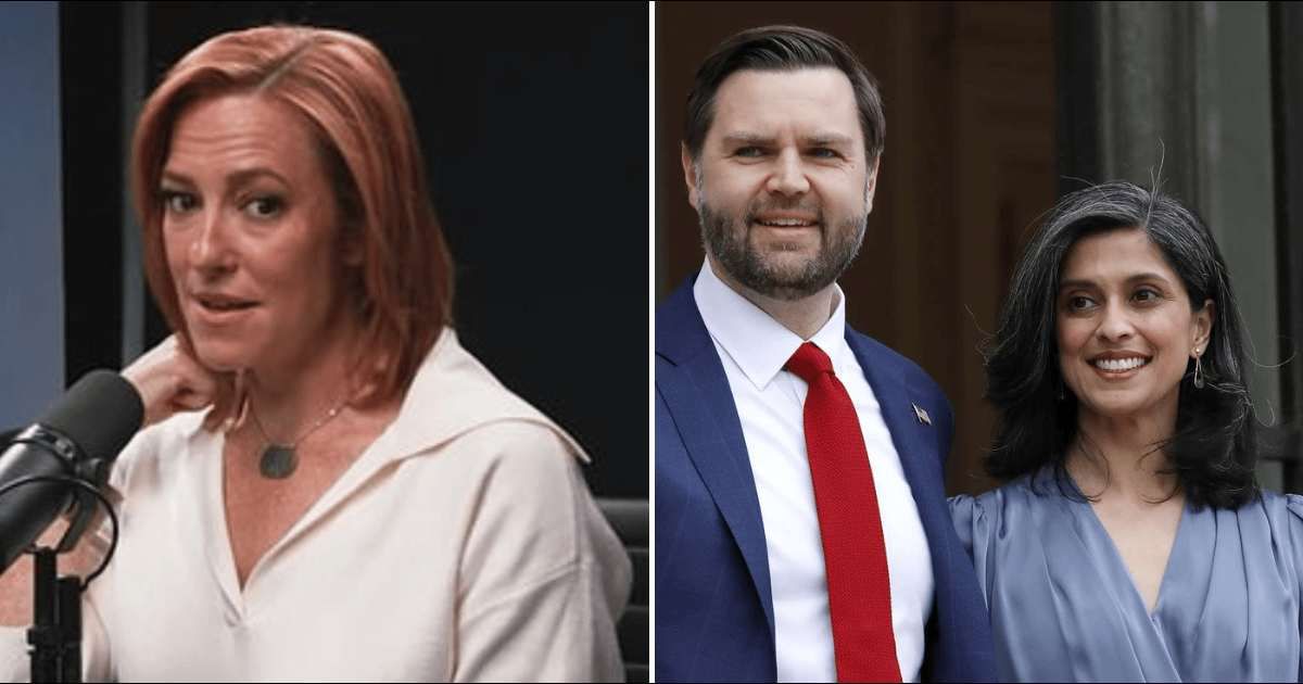Jen Psaki sparked controversy by joking about Vice President JD Vance’s marriage and his wife (@ivehaditpodcast/YouTube, Getty Images)
