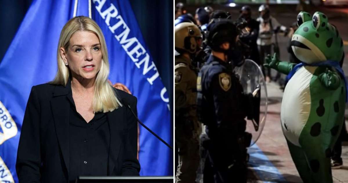 Claims suggested Pam Bondi called inflatable frog costumes part of the ‘Antifa uniform’ (Alex Wong/Getty Images, /X)