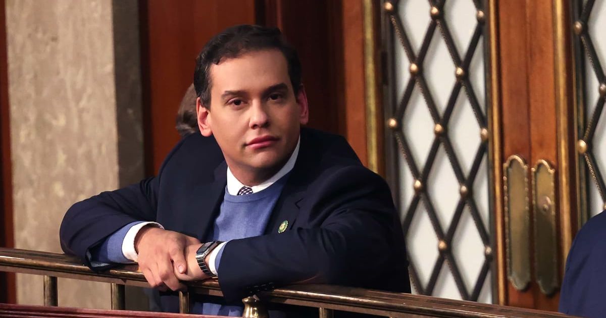 Former Republican Congressman George Santos revealed plans to name his future children after President Donald Trump and Rep Marjorie Taylor Greene (Getty Images)