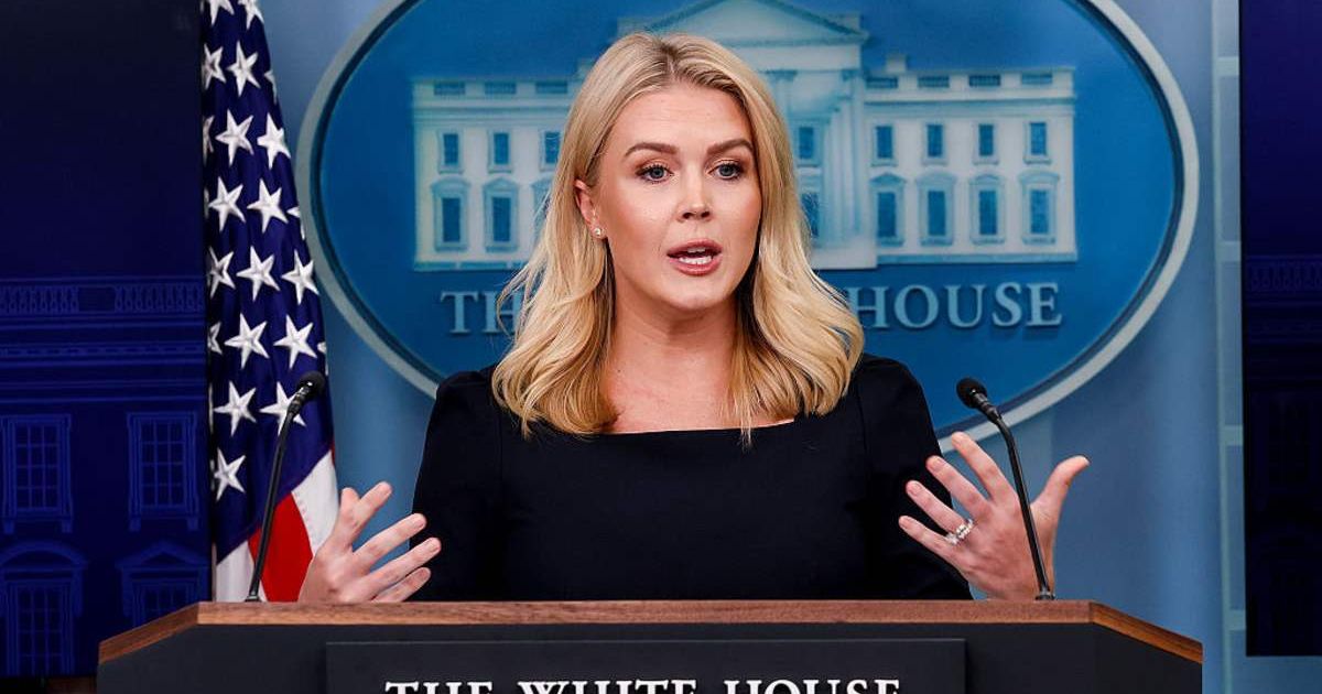 White House Press Secretary Karoline Leavitt, speaking at a press conference, alleged that Democrats were holding the government and the American public hostage over a healthcare system they had created (Getty Images)