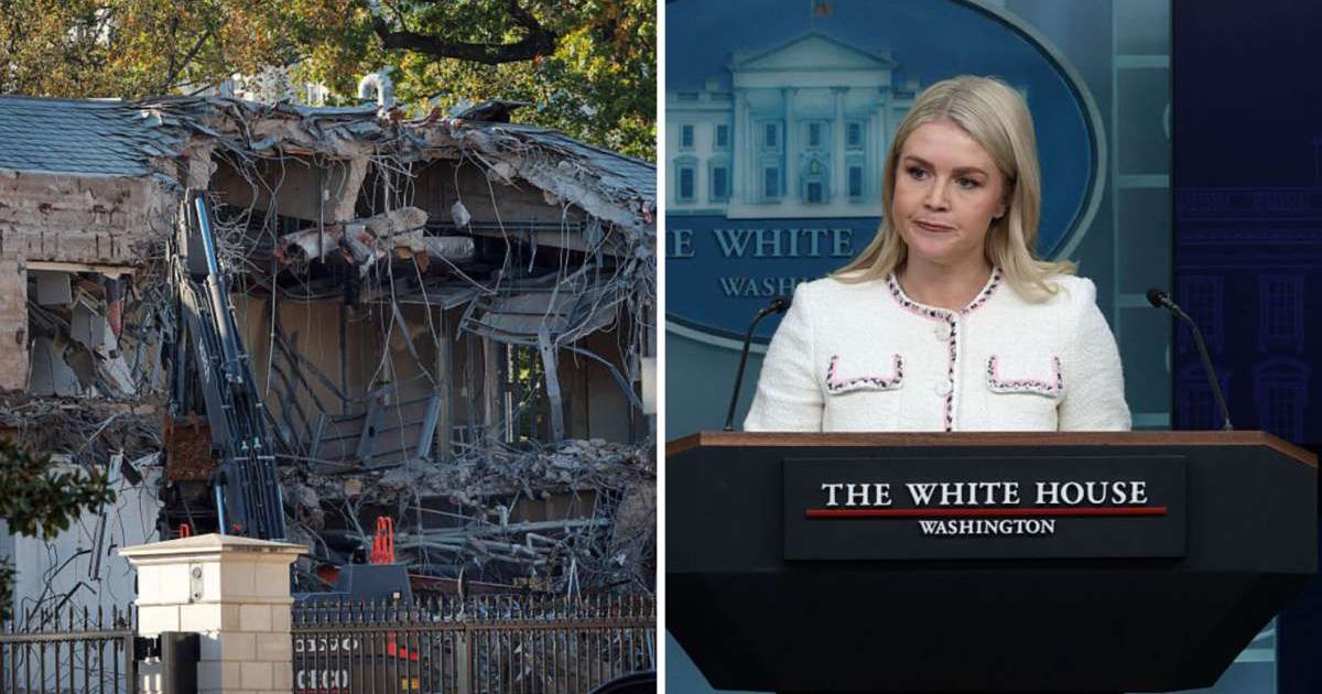 Karoline Leavitt defended the East Wing demolition and the new White House ballroom, calling Democratic criticism 'unhinged' (Getty Images)