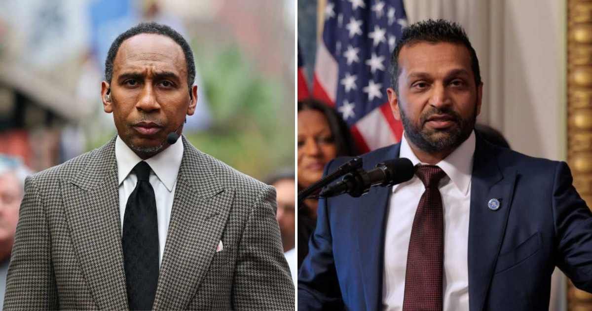 FBI Director Kash Patel slammed ESPN host Stephen A Smith for implying President Trump orchestrated the arrests of NBA stars (Chip Somodevilla, Aaron M Sprecher/Getty Images)