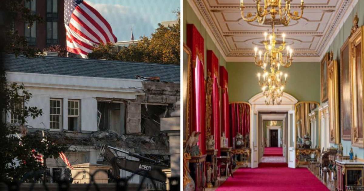 As construction began on Trump’s 90,000-square-foot ballroom, Democrats’ post showed Buckingham Palace’s East Wing (Getty Images, @Democrats/Instagram)