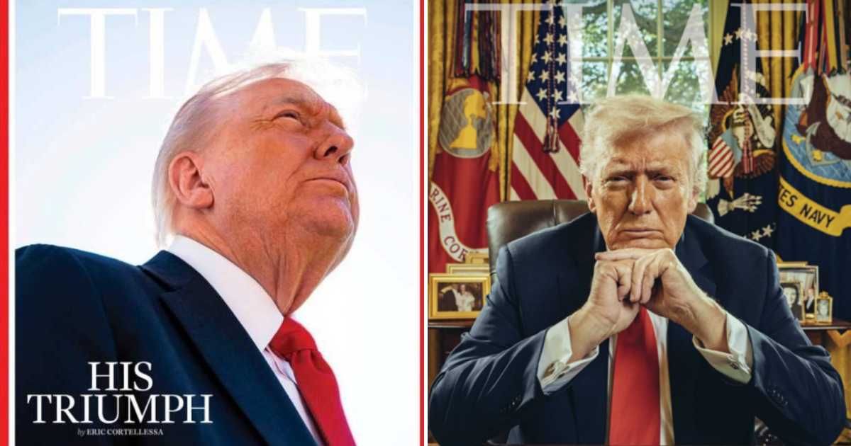 The previous TIME magazine cover of Trump was shot by Graeme Sloan, while the new cover was shot by Stephen Voss (@TIME/X)
