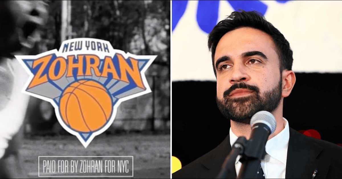 Zohran Mamdani's ad with the disputed logo aired during the New York Knicks' season opener on Wednesday, October 22 (Zohran for NYC, Getty Images)