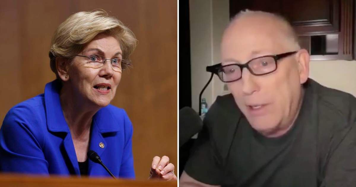 Scott Adams mocked Elizabeth Warren's investigation, calling it 'the least important thing in America' (@JasonJournoDC/X, Getty Images)