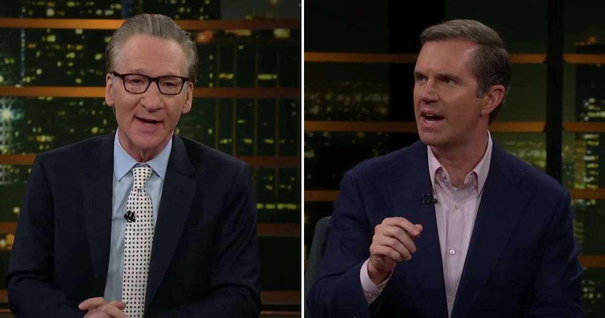 Bill Maher grilled Kentucky Governor Andy Beshear over his veto of a bill banning men from women’s sports and restricting gender therapy for minors (Real Time with Bill Maher/YouTube)