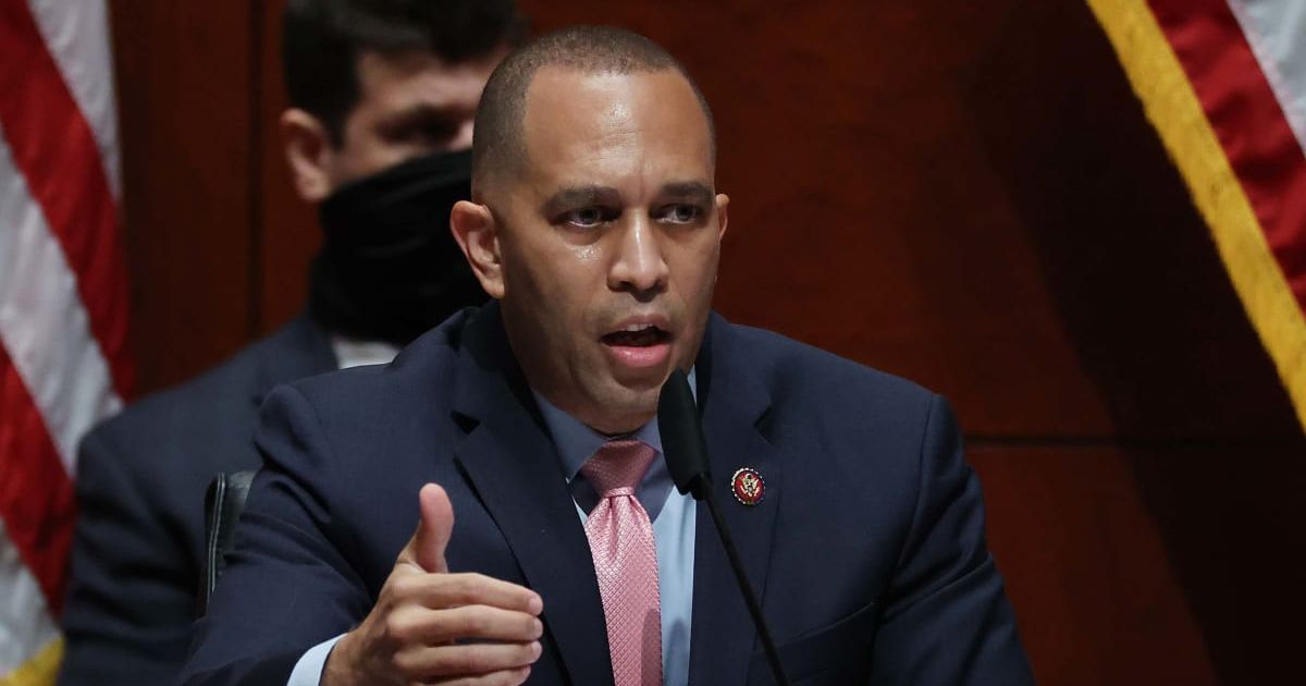 On CBS’s 'Face the Nation' segment, House Minority Leader Hakeem Jeffries defended 'rigged election' remarks in a tense exchange with host Margaret Brennan (Getty Images)