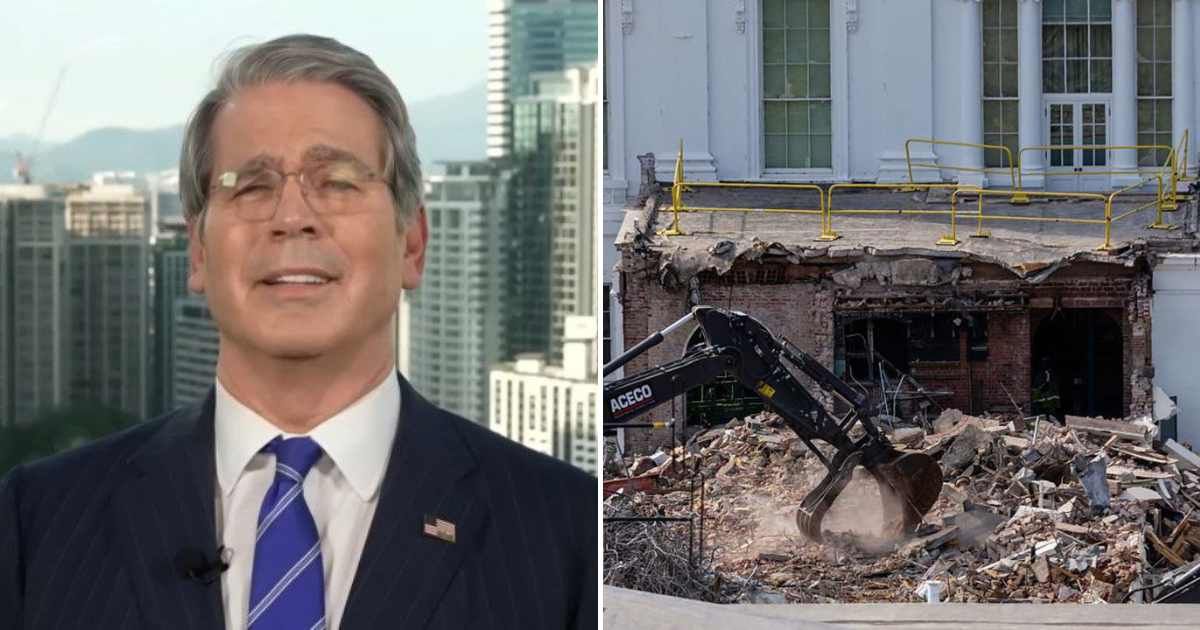 Treasury Secretary defended the East Wing demolition during an appearance on NBC News' 'Meet the Press' on Sunday, October 26 (NBC News/YouTube, Getty Images)