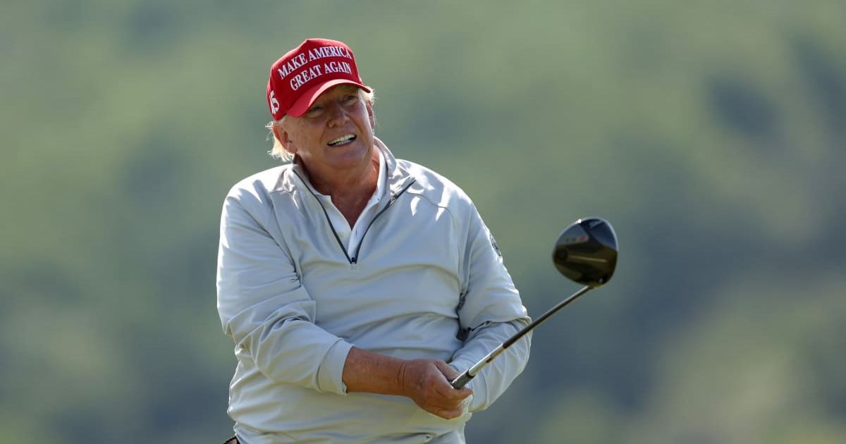President Donald Trump talked about his great golf skills and boasted that he had won '38 club championships' during an interview with reporters on Monday, October 27 (Rob Carr/Getty Images)