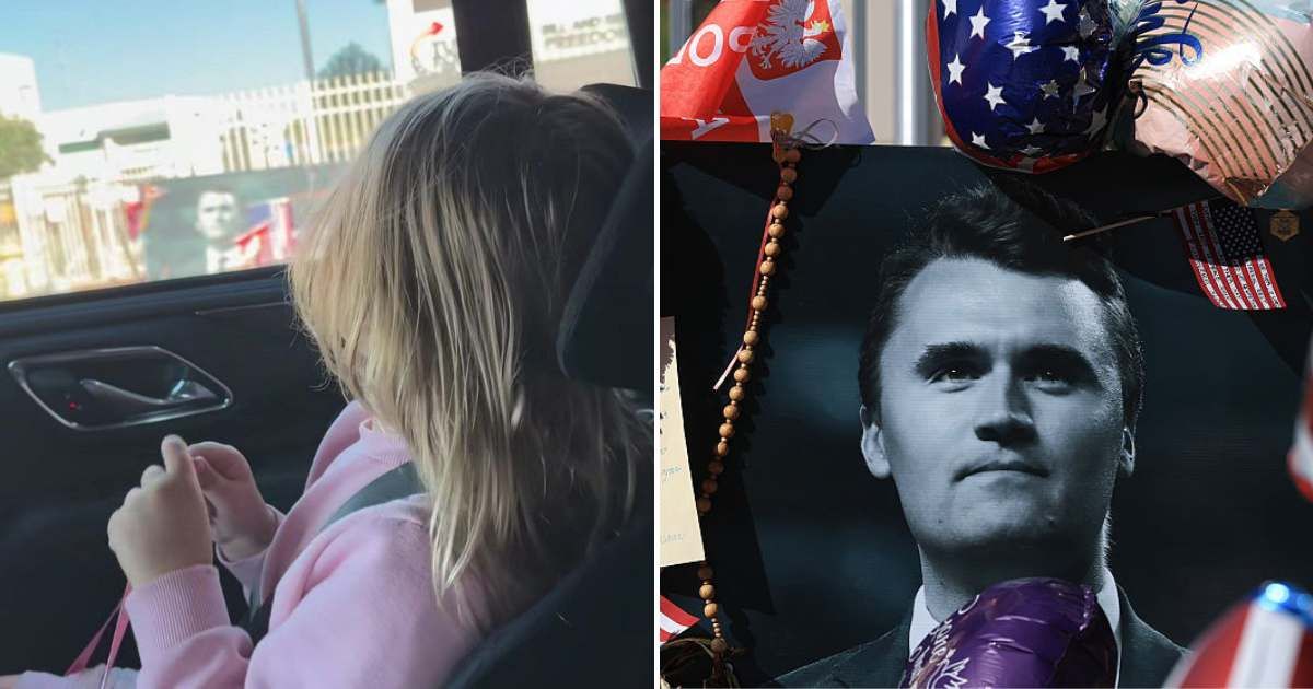 Erika Kirk posted a touching video of her 3-year-old daughter spotting her late father, Charlie Kirk, outside the TPUSA headquarters and saying, 'I see daddy'(@mrserikakirk/Instagram, Getty Images)