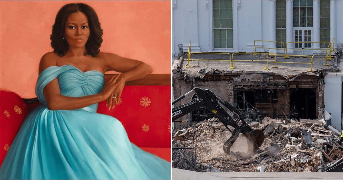 As the White House East Wing demolition began for a $350 million ballroom project, rumors claimed Michelle Obama’s portrait was destroyed (Getty Images)