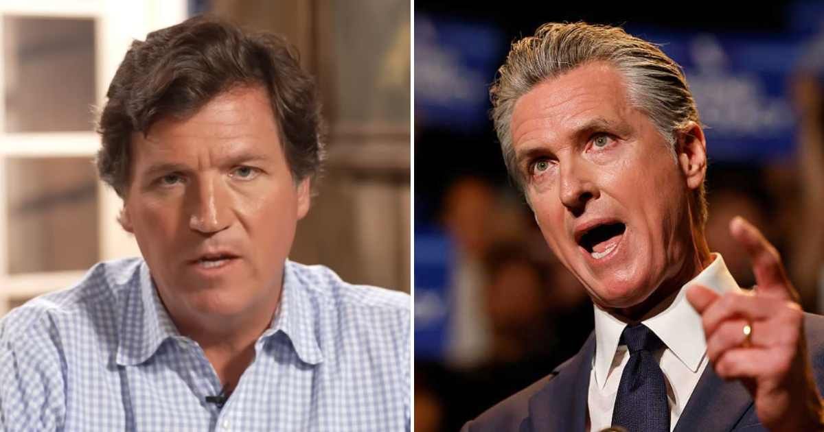 Tucker Carlson claimed Gavin Newsom has the capacity to beat a lie detector test on a December 2023 episode of the 'All-In' podcast (All-In Podcast/YouTube, Getty Images)