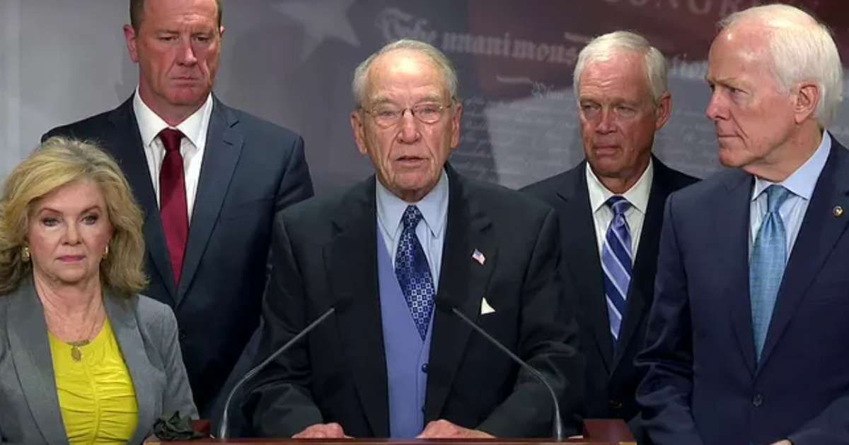 Sen Chuck Grassley spoke at a press conference on the 'Arctic Frost' probe with other Republican members of the Senate Judiciary Committee on Wednesday, October 29 (Fox News/Screengrab) 