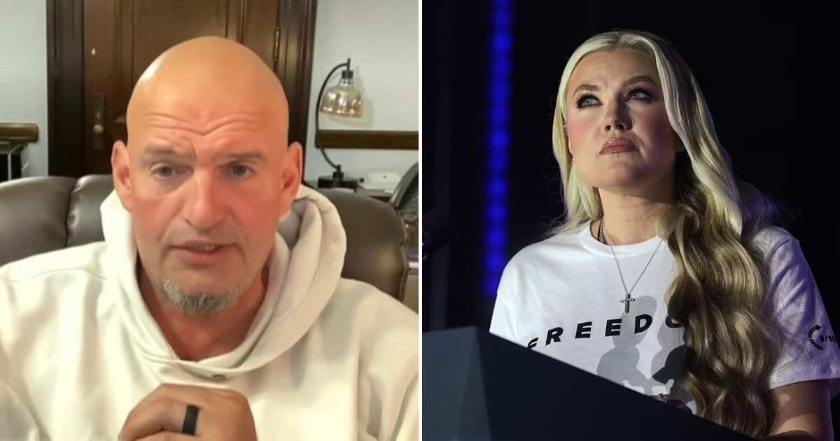 Sen John Fetterman praised Erika Kirk, the widow of Charlie Kirk, for her courage during her emotional return to the stage at the University of Mississippi (Screengrab/NewsNation/Facebook, Getty Images)