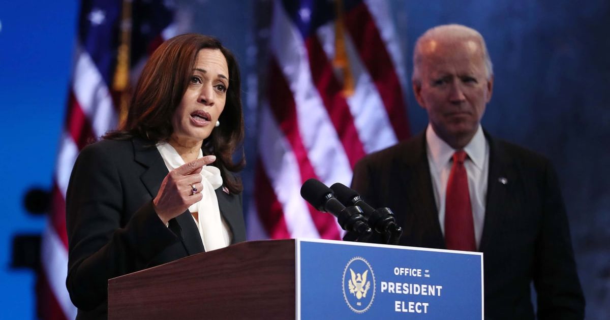 Former Vice President Kamala Harris said on a new episode of 'The Weekly Show with Jon Stewart' that former President Joe Biden was 'fully competent' to serve another four years (Getty Images)