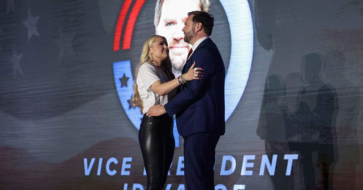 Erika Kirk and JD Vance embrace on stage during a Turning Point USA event at the Pavilion at Ole Miss at the University of Mississippi, on October 29, 2025, in Oxford, Mississippi (Jonathan Ernst-Pool/Getty Images)