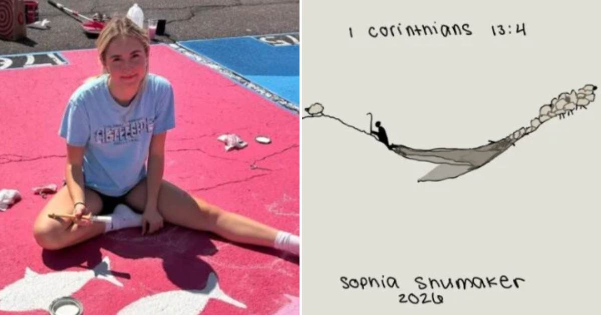 Sophia Shumaker repainted her school parking space with a Christian design after legal challenge (Screengrab/First Liberty)