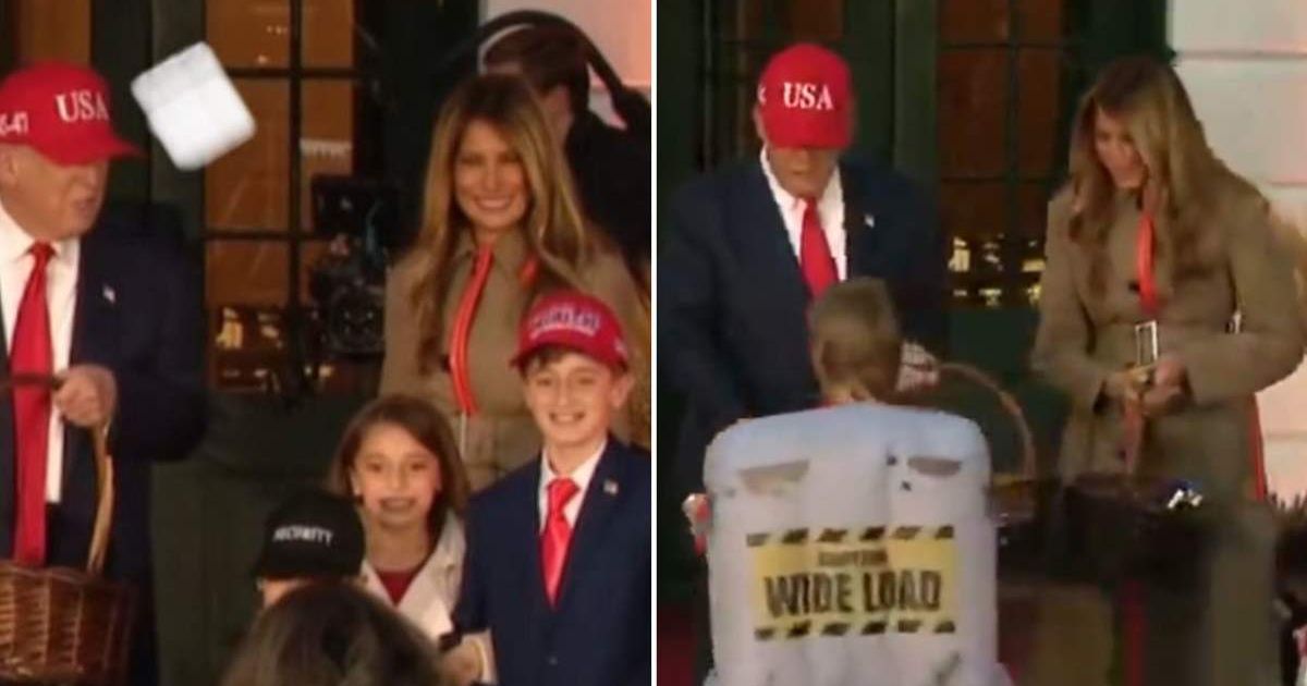 Donald Trump and Melania Trump handed out chocolates to children during the Halloween celebration (@ImMeme0/X, @kekmaximusk/X)