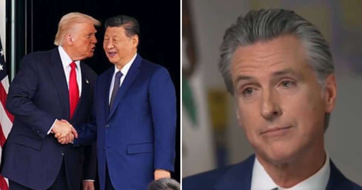 Gavin Newsom weighed in on Donald Trump and Xi Jinping's South Korea meeting during a 'Meet the Press' interview on Friday, October 31 (Getty Images, Screengrab/NBC News)