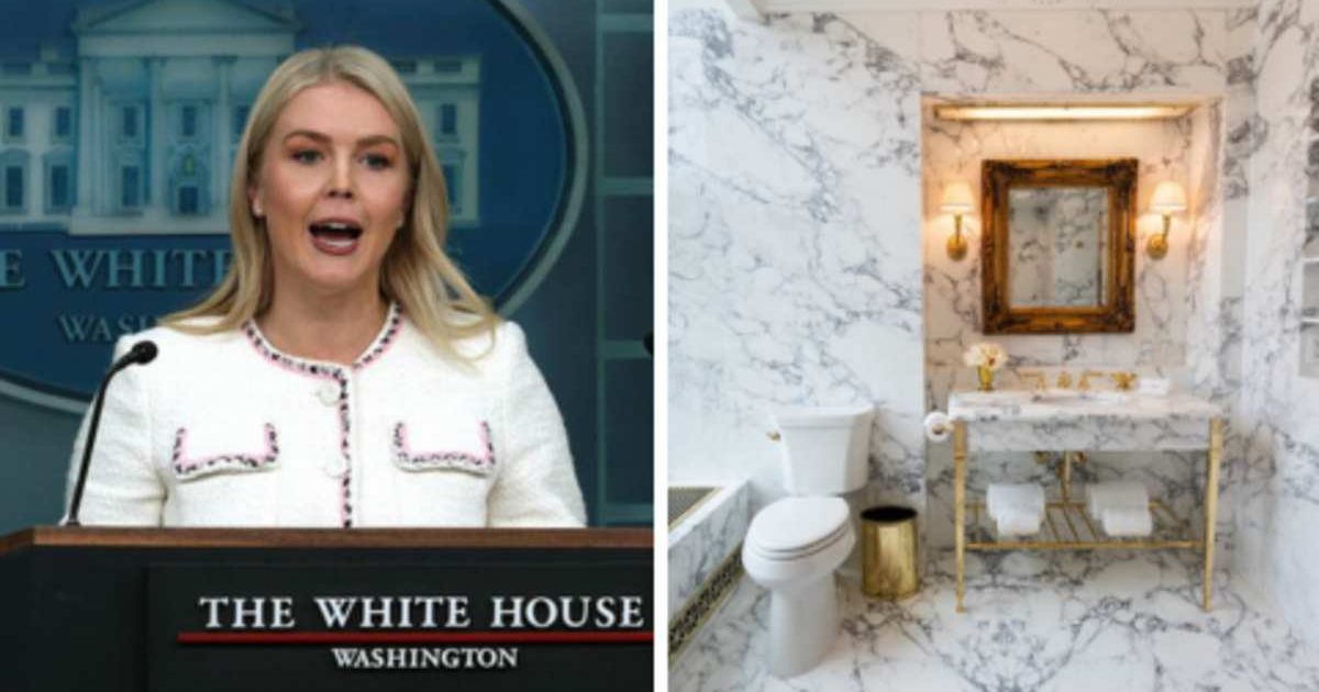 Karoline Leavitt praised President Donald Trump’s Lincoln Bathroom renovation outside the White House (Alex Wong/Getty Images, @realDonaldTrump/TruthSocial)