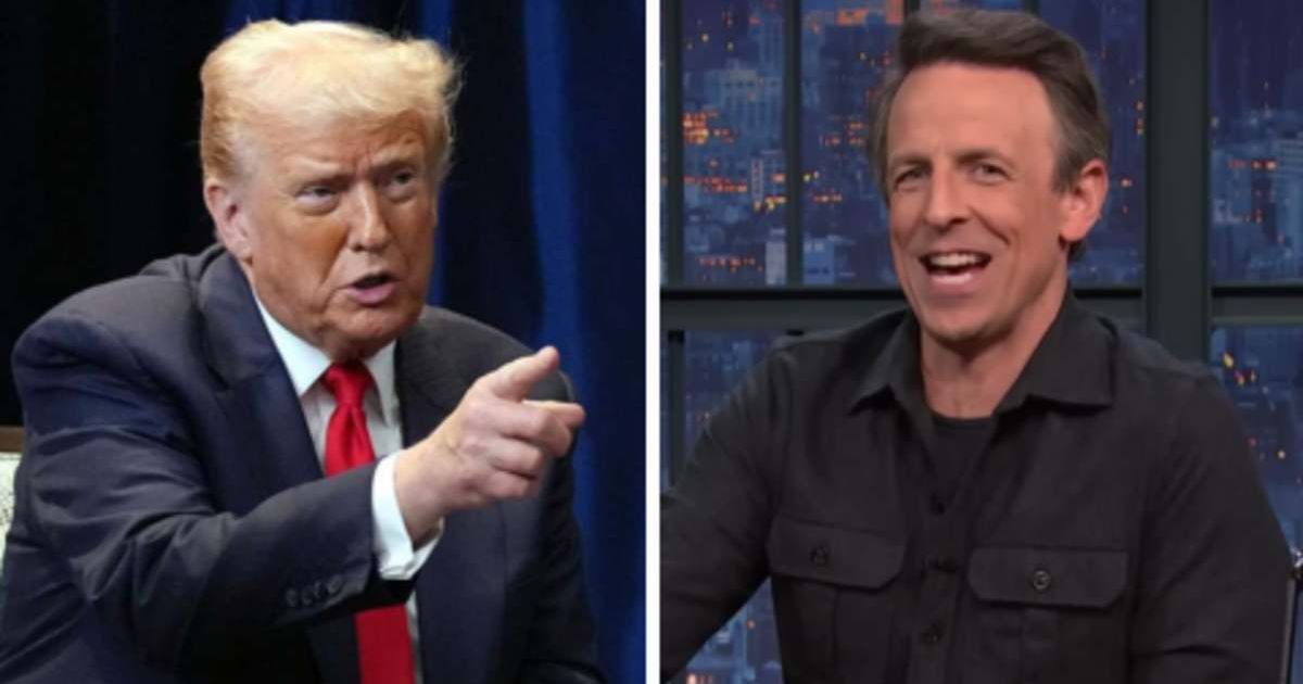 President Donald Trump blasted Seth Meyers' late-night rhetoric as 'illegal' (Andrew Harnik/Getty Images, Screengrab/Late Night with Seth Meyers/YouTube)