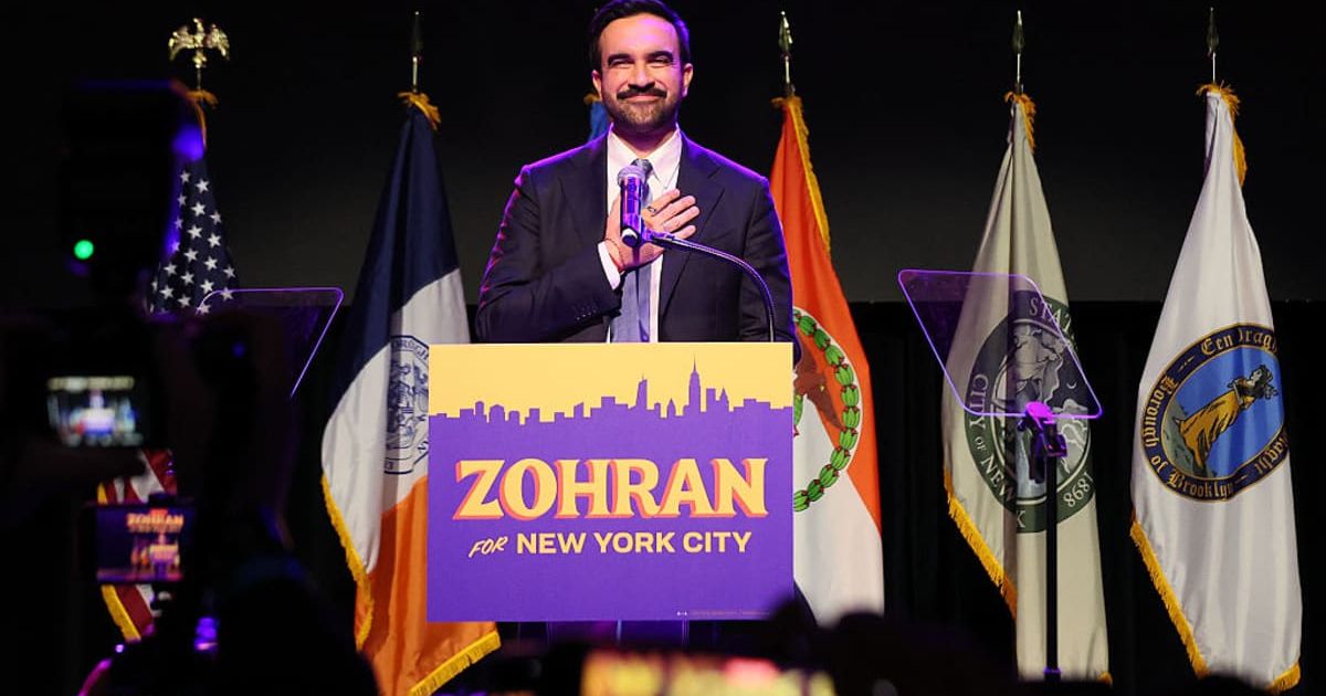New York City Democratic mayoral candidate Zohran Mamdani delivers remarks at his election night watch party at the Brooklyn Paramount on November 4, 2025 in the Brooklyn borough of New York City. (Getty Images)