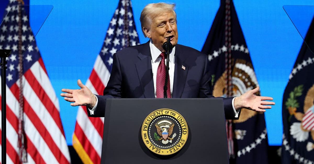 Donald Trump addressed business leaders on the US economy and job growth at the America Business Forum in Miami, Florida on November 5, 2025 (Alexander Tamargo/Getty Images for America Business Forum)