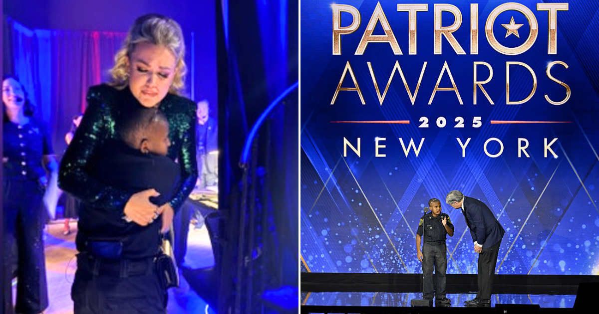 A photo went viral of 13-year-old DJ Daniel and widow Erika Kirk sharing a quiet hug backstage at the 2025 Patriot Awards (Fox Nation, Getty Images)