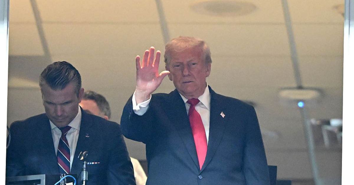 United States Secretary of Defense Pete Hegseth and President Donald Trump watched the Detroit Lions game at Northwest Stadium in Landover, Maryland (Greg Fiume/Getty Images)