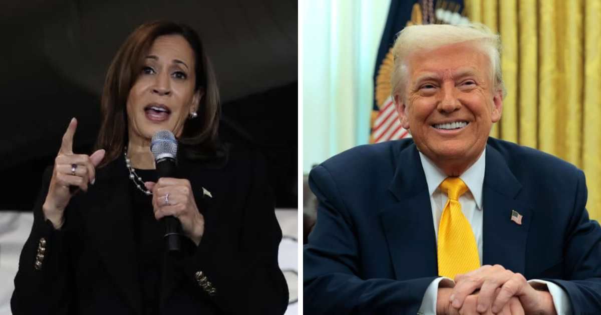 Social media users shared a video showing Donald Trump with footage of food lines in Cleveland, claiming he warned of 'bread lines' under Kamala Harris (Getty Images)
