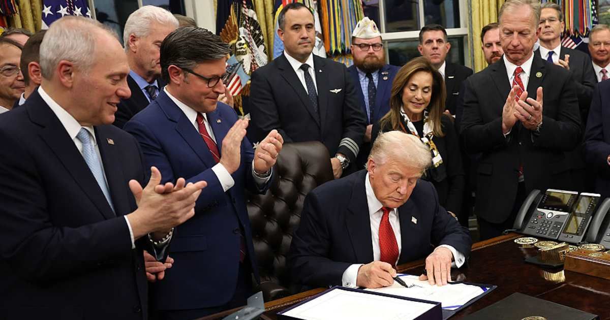 President Donald Trump signed the funding legislation to reopen the federal government and was joined by House Speaker Mike Johnson and Republican lawmakers in the Oval Office of the White House on Wednesday, November 12 (Getty Images)