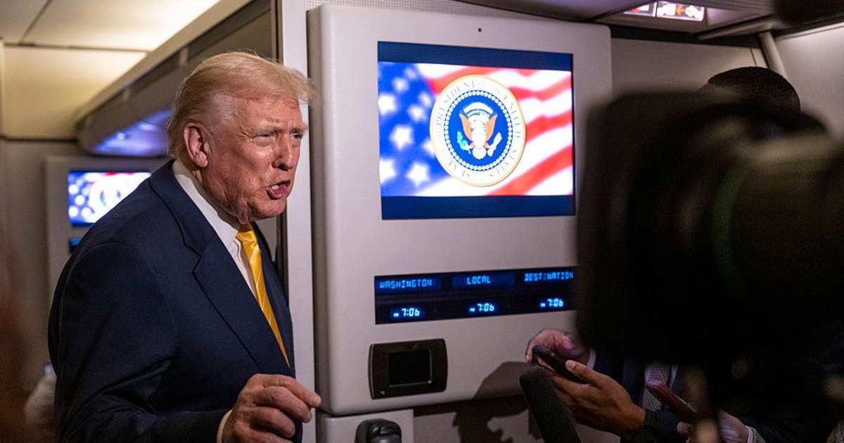 Donald Trump called the BBC edit 'worse than what CBS did with Kamala' while speaking to reporters on board Air Force One on Friday, November 14 (Roberto Schmidt/Getty Images)