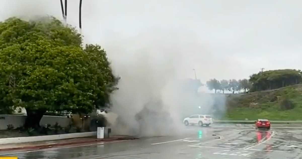 A video showed what appeared to be an underground transformer blowing its gasket in the middle of a rainy afternoon in Ventura (ABC 7)