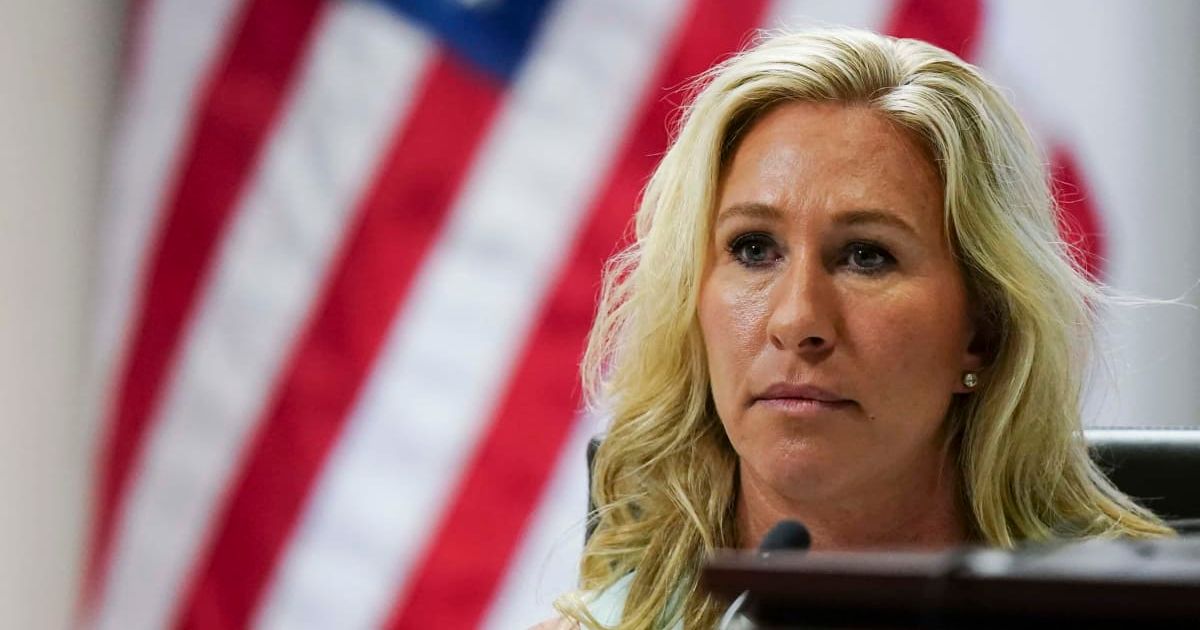 Marjorie Taylor Greene has unveiled a new slogan for the GOP party (John Bazemore-Pool/Getty Images)