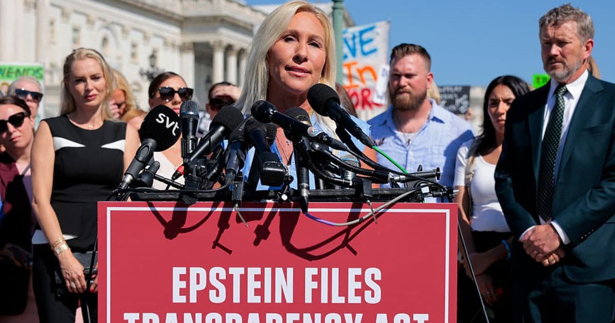 Rep Marjorie Taylor Greene heavily criticized President Donald Trump for calling her a 'traitor', and claimed that threats surged after his words radicalized people against her (Getty Images)