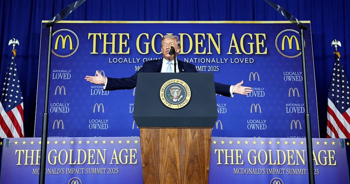 Donald Trump joked about his love for the Filet-O-Fish, his favorite go-to order, telling franchise owners that McDonald’s should add 'a little bit more tartar sauce' (Win McNamee/Getty Images)