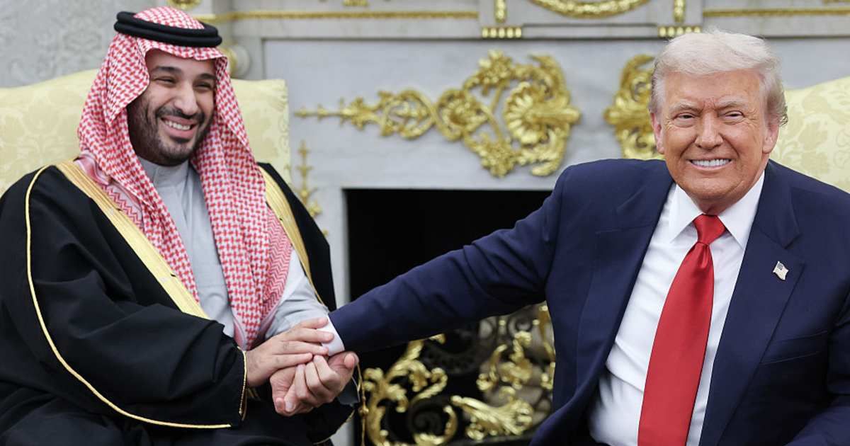 President Donald Trump shook hands with Saudi Arabia's Prince Mohammed bin Salma during a meeting in the Oval Office (Getty Images)