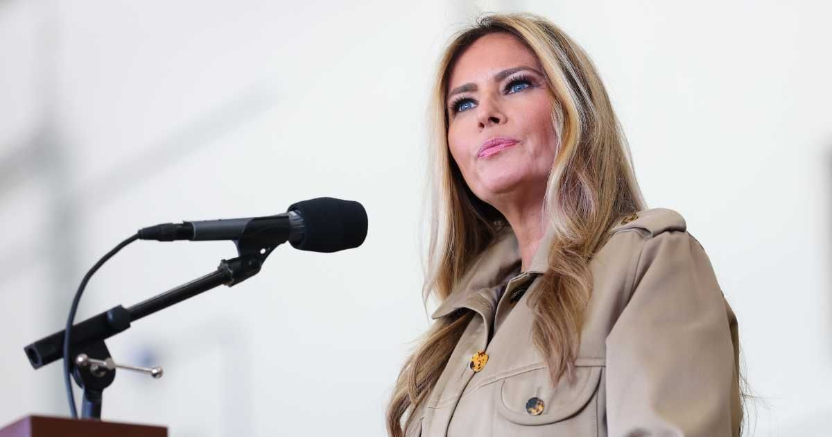 First lady Melania Trump delivers remarks to military personnel and their families during a visit to Marine Corps Air Station New River on November 19, 2025 (Anna Moneymaker/Getty Images)
