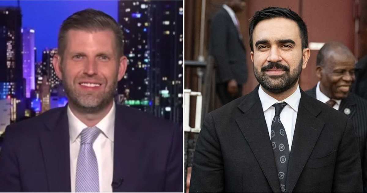 Eric Trump, the son of President Donald Trump, issued a warning to Zohran Mamdani while speaking to Fox News’ Laura Ingraham (Fox News/YouTube, Getty Images)