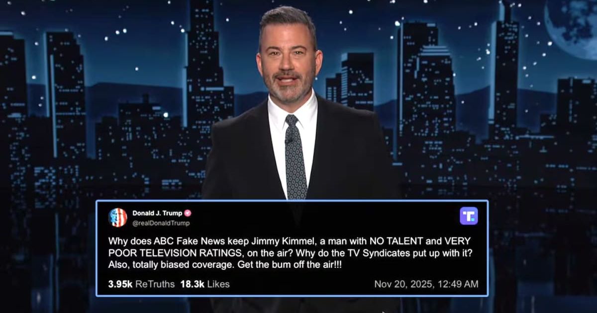 Jimmy Kimmel joked that he admires Donald Trump’s tenacity in trying to get him fired in the latest episode of his late-night show (ABC)