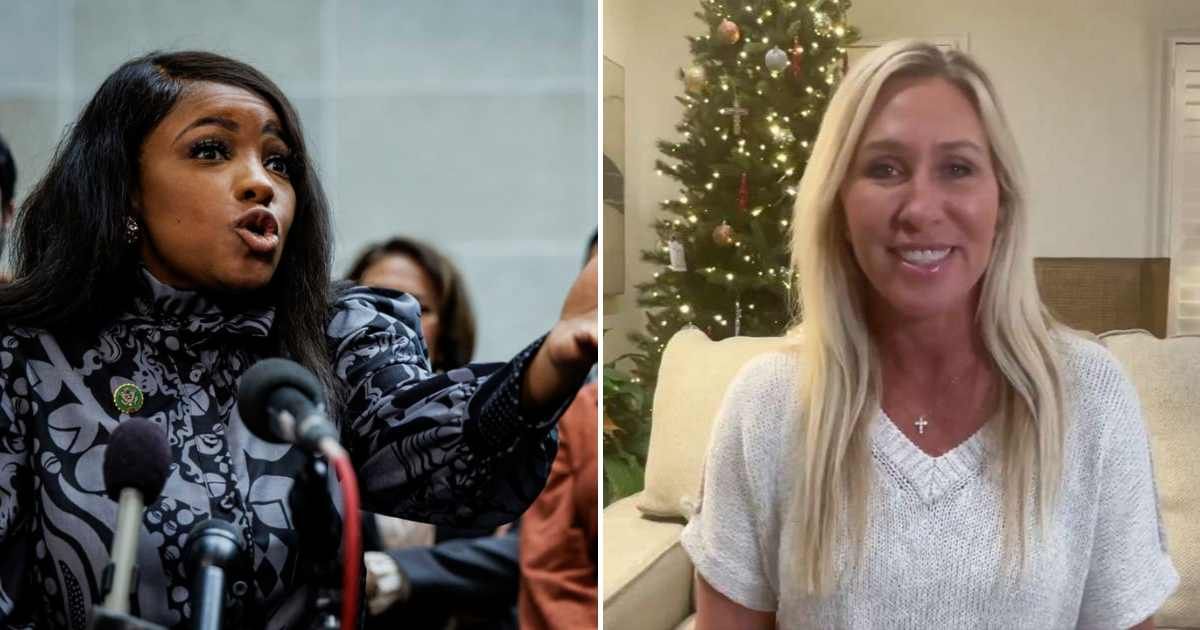 Jasmine Crockett was among the political leaders who were surprised at Marjorie Taylor Greene's resignation (Getty Images, @mtgreenee/X)