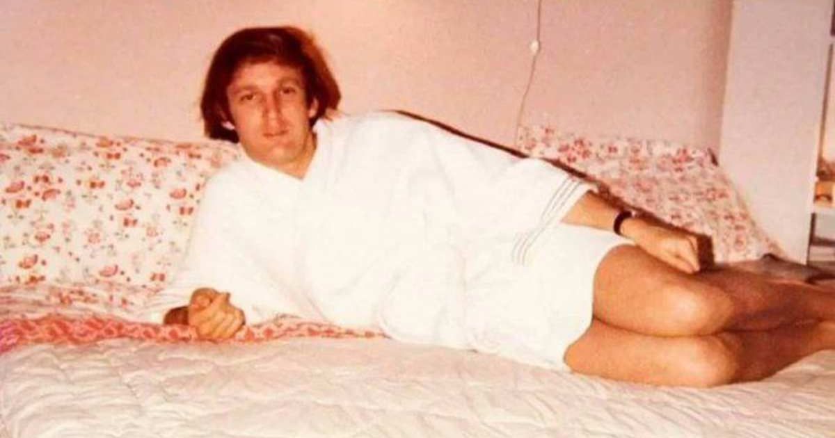 An old photograph seemingly showing President Donald Trump lying sideways on a bed has been circulating online amid renewed uproar regarding the release of the Jeffrey Epstein files (@onehandpolitics/X)