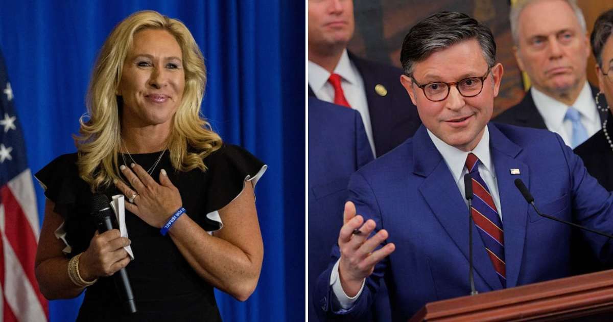 Marjorie Taylor Greene announced her resignation without giving Speaker Mike Johnson advance notice (​Megan Varner/Getty Images, Chip Somodevilla/Getty Images)